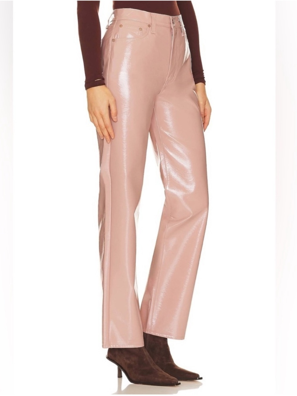 pistola Cassie Super High Rise Straight Mellow Rose Vinyl Pants Waist 29 NWOT